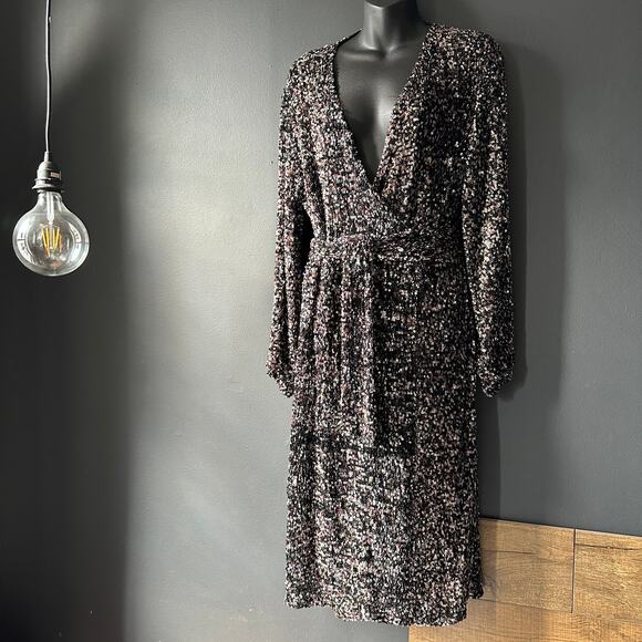 NICOLE FARHI Sequin Belted Wrap Dress Size 4 - Picture 2 of 14